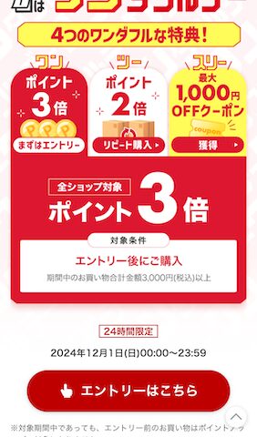 楽天市場1日ワンダフルデーのエントリー