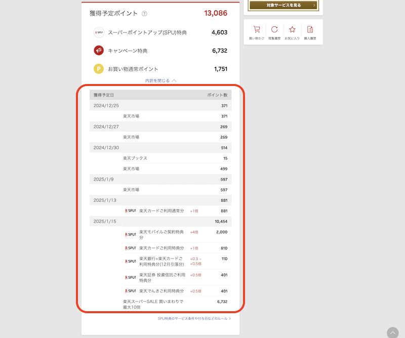 【パソコン画面】獲得予定ポイントを見る手順3
